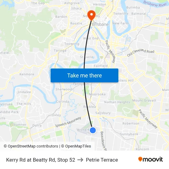 Kerry Rd at Beatty Rd, Stop 52 to Petrie Terrace map