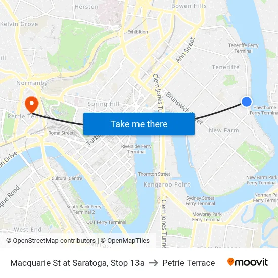 Macquarie St at Saratoga, Stop 13a to Petrie Terrace map