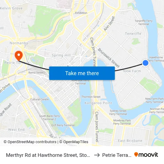 Merthyr Rd at Hawthorne Street, Stop 13 to Petrie Terrace map