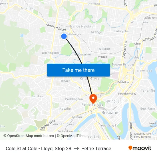 Cole St at Cole - Lloyd, Stop 28 to Petrie Terrace map