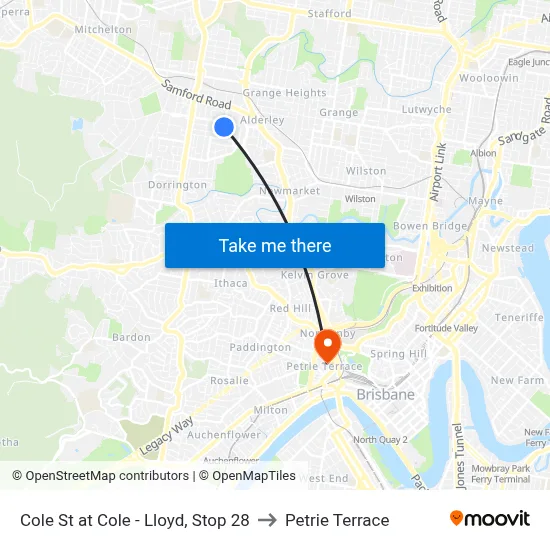 Cole St at Cole - Lloyd, Stop 28 to Petrie Terrace map