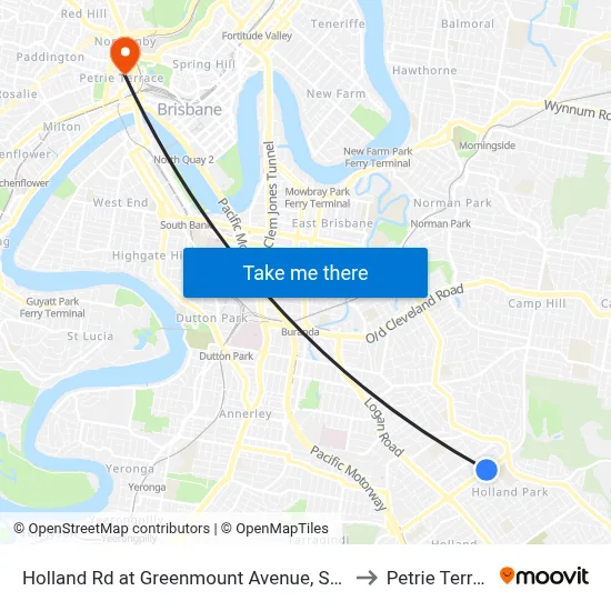 Holland Rd at Greenmount Avenue, Stop 45 to Petrie Terrace map