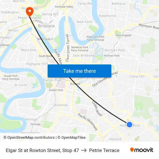 Elgar St at Rowton Street, Stop 47 to Petrie Terrace map