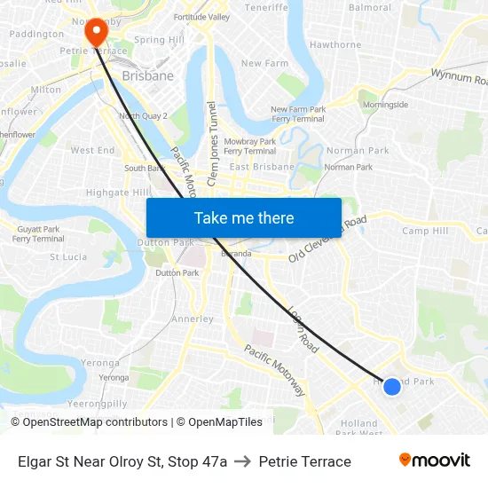 Elgar St Near Olroy St, Stop 47a to Petrie Terrace map