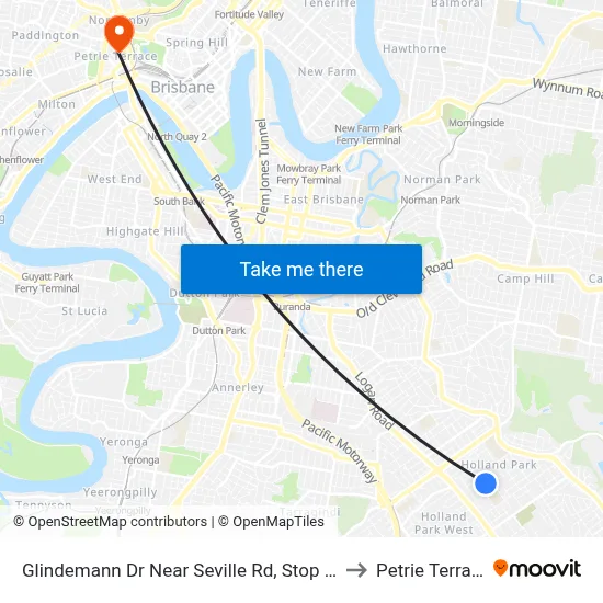Glindemann Dr Near Seville Rd, Stop 47b to Petrie Terrace map