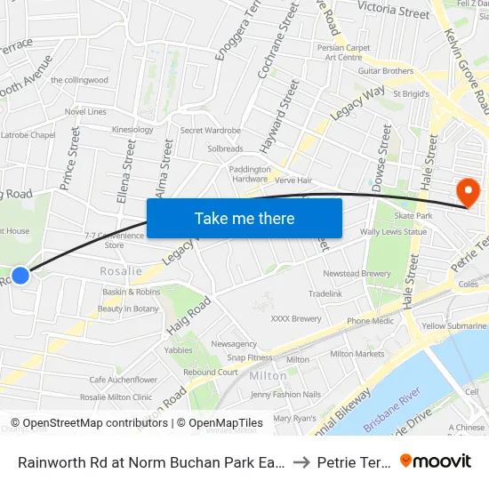Rainworth Rd at Norm Buchan Park East, Stop 12 to Petrie Terrace map