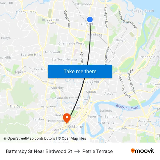 Battersby St Near Birdwood St to Petrie Terrace map