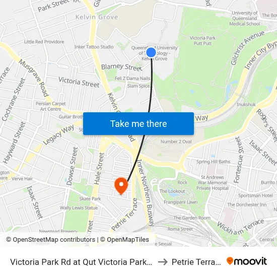 Victoria Park Rd at Qut Victoria Park Rd to Petrie Terrace map