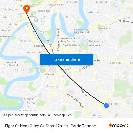 Elgar St Near Olroy St, Stop 47a to Petrie Terrace map