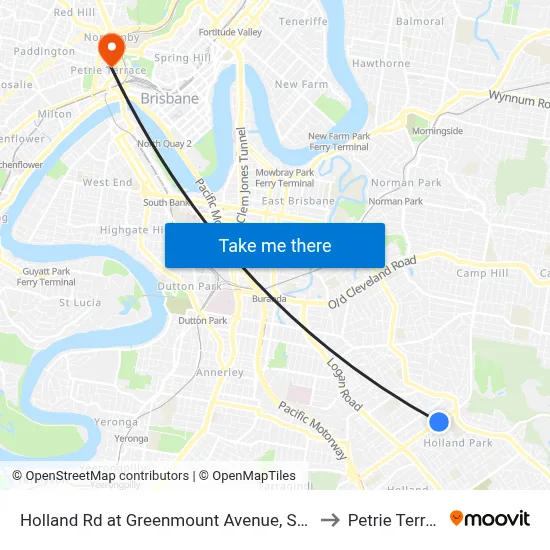 Holland Rd at Greenmount Avenue, Stop 45 to Petrie Terrace map