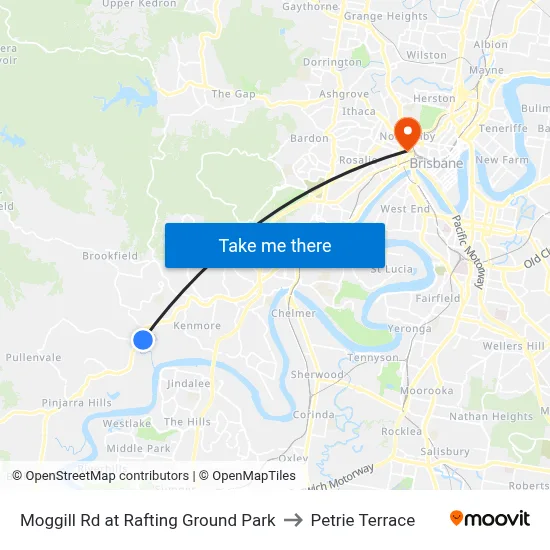Moggill Rd at Rafting Ground Park to Petrie Terrace map