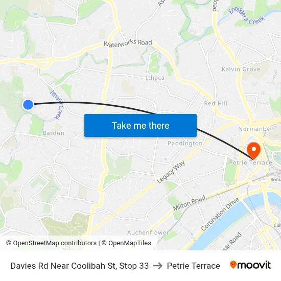 Davies Rd Near Coolibah St, Stop 33 to Petrie Terrace map