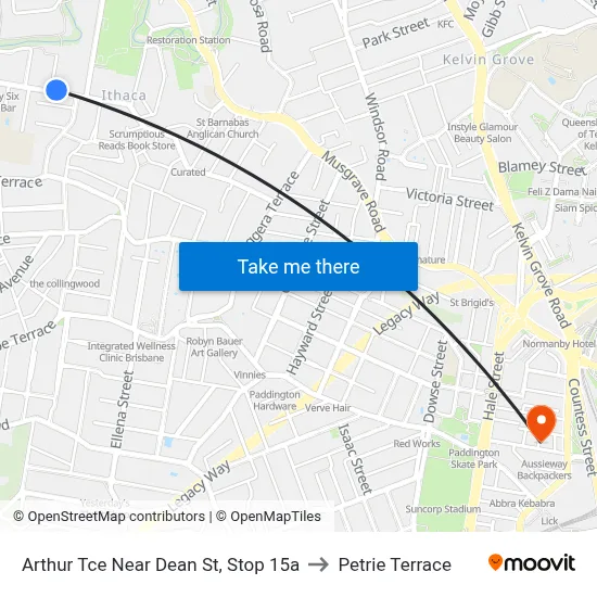 Arthur Tce Near Dean St, Stop 15a to Petrie Terrace map