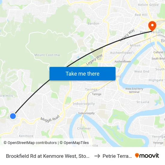Brookfield Rd at Kenmore West, Stop 37 to Petrie Terrace map