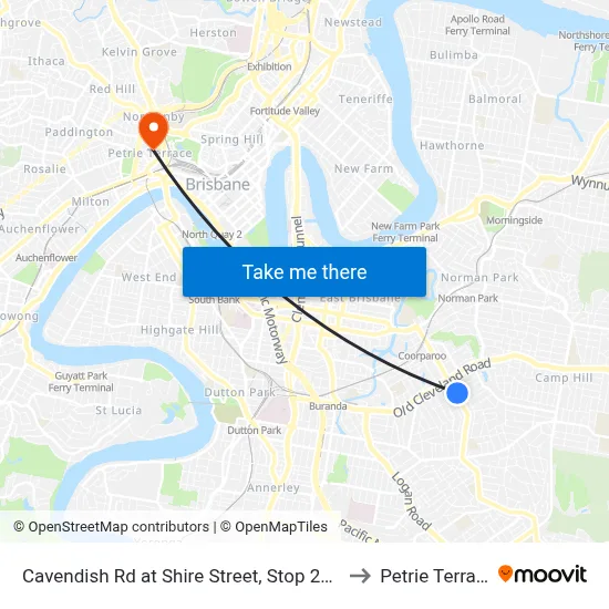 Cavendish Rd at Shire Street, Stop 27/28 to Petrie Terrace map