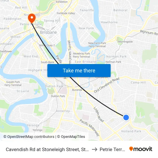 Cavendish Rd at Stoneleigh Street, Stop 38 to Petrie Terrace map
