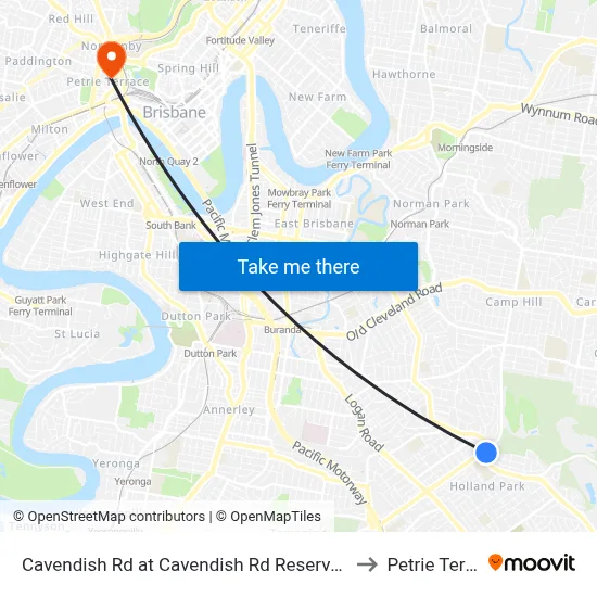Cavendish Rd at Cavendish Rd Reservoir, Stop 40 to Petrie Terrace map