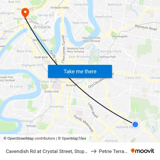 Cavendish Rd at Crystal Street, Stop 50 to Petrie Terrace map