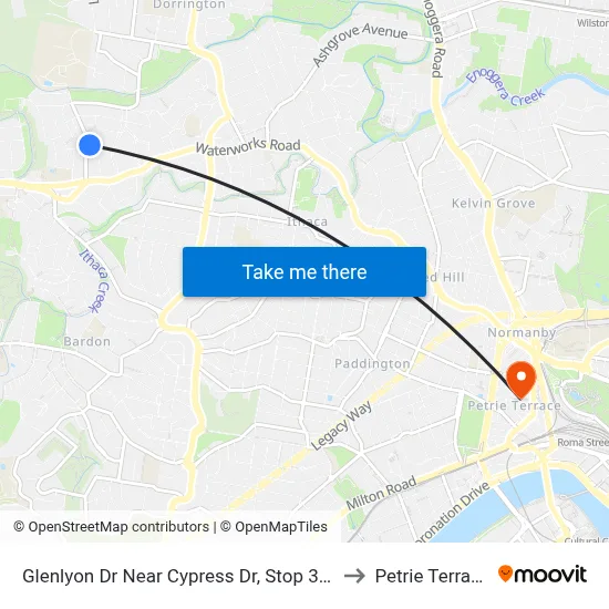 Glenlyon Dr Near Cypress Dr, Stop 39c to Petrie Terrace map