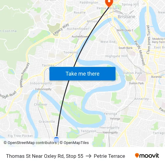 Thomas St Near Oxley Rd, Stop 55 to Petrie Terrace map