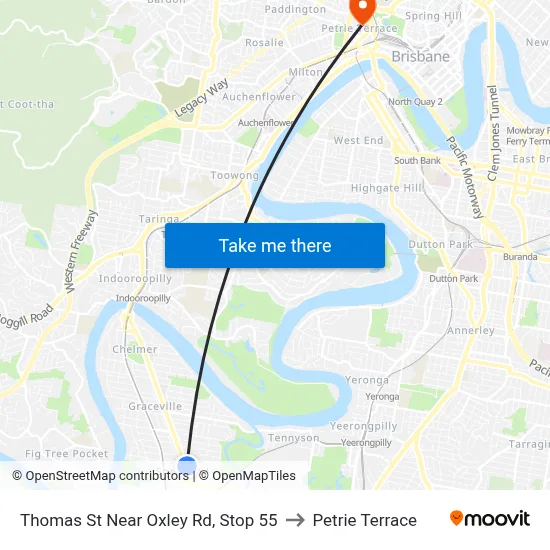 Thomas St Near Oxley Rd, Stop 55 to Petrie Terrace map