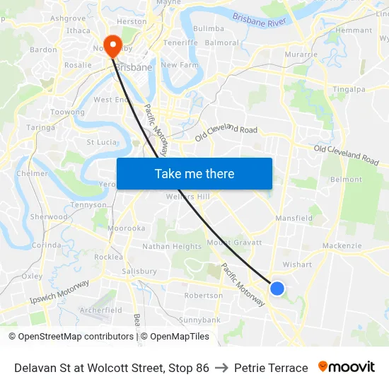 Delavan St at Wolcott Street, Stop 86 to Petrie Terrace map
