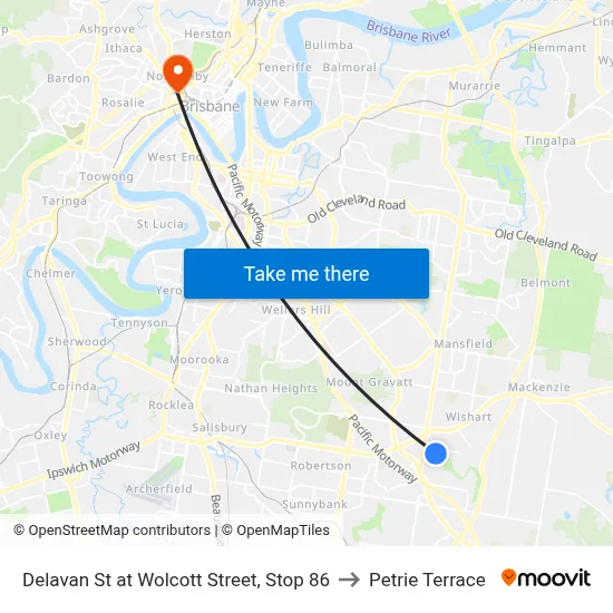 Delavan St at Wolcott Street, Stop 86 to Petrie Terrace map