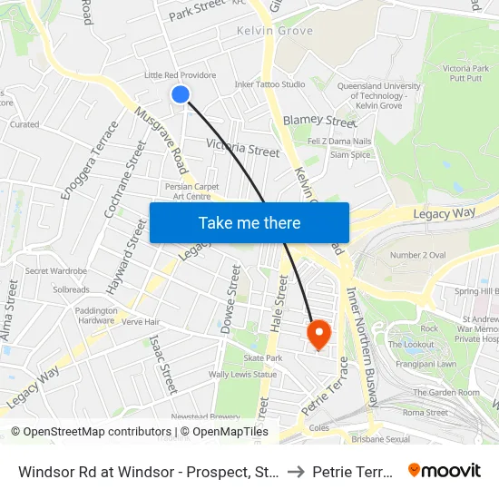 Windsor Rd at Windsor - Prospect, Stop 9 to Petrie Terrace map