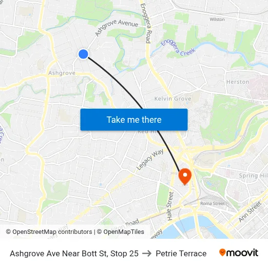 Ashgrove Ave Near Bott St, Stop 25 to Petrie Terrace map