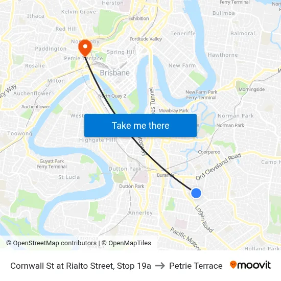 Cornwall St at Rialto Street, Stop 19a to Petrie Terrace map