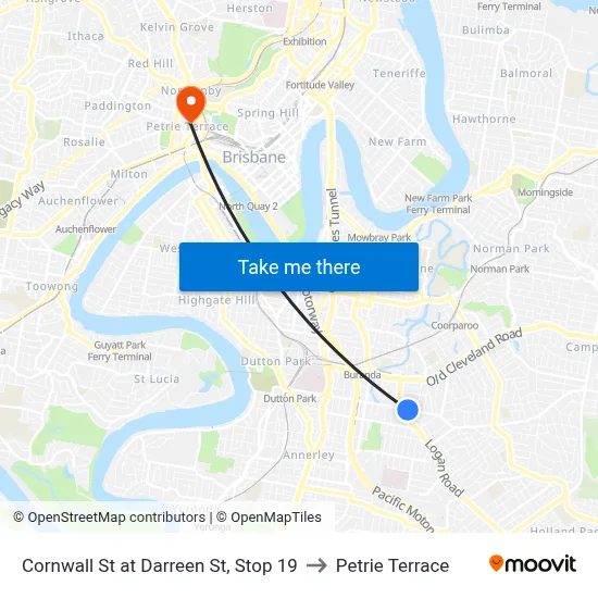 Cornwall St at Darreen St, Stop 19 to Petrie Terrace map