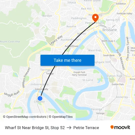 Wharf St Near Bridge St, Stop 52 to Petrie Terrace map