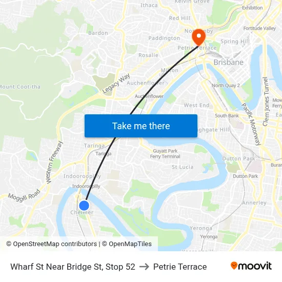 Wharf St Near Bridge St, Stop 52 to Petrie Terrace map