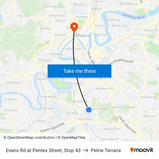 Evans Rd at Pentex Street, Stop 43 to Petrie Terrace map