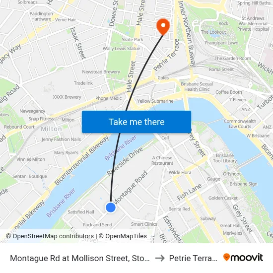 Montague Rd at Mollison Street, Stop 6 to Petrie Terrace map