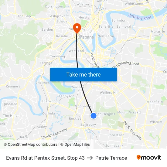 Evans Rd at Pentex Street, Stop 43 to Petrie Terrace map