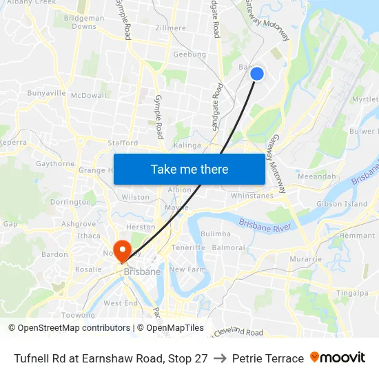 Tufnell Rd at Earnshaw Road, Stop 27 to Petrie Terrace map