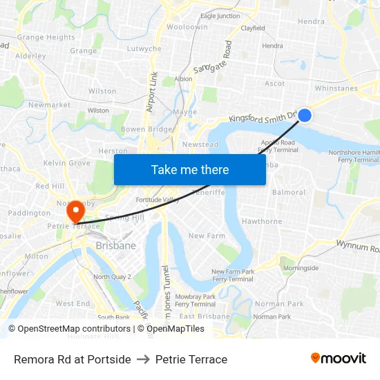 Remora Rd at Portside to Petrie Terrace map