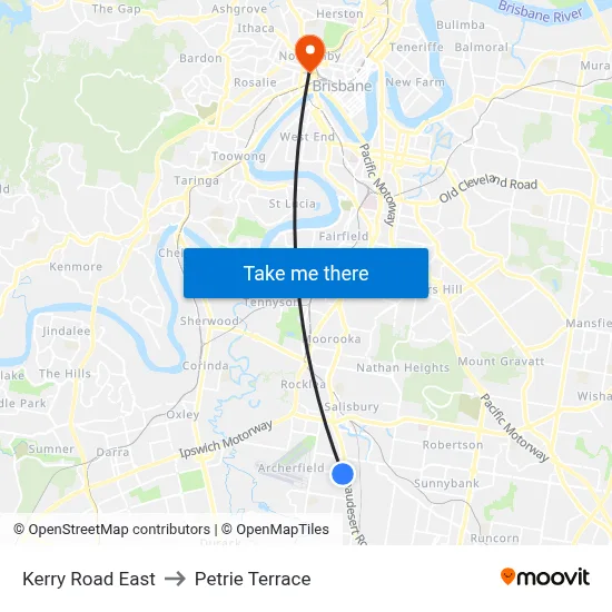 Kerry Road East to Petrie Terrace map