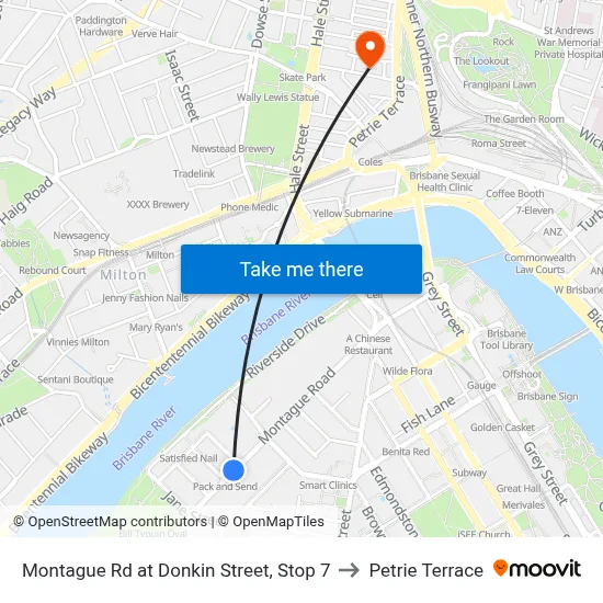 Montague Rd at Donkin Street, Stop 7 to Petrie Terrace map