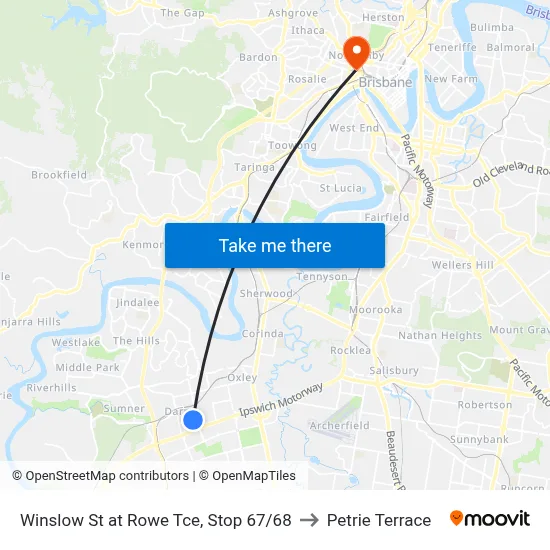 Winslow St at Rowe Tce, Stop 67/68 to Petrie Terrace map