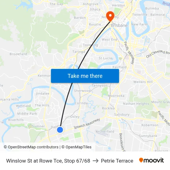 Winslow St at Rowe Tce, Stop 67/68 to Petrie Terrace map