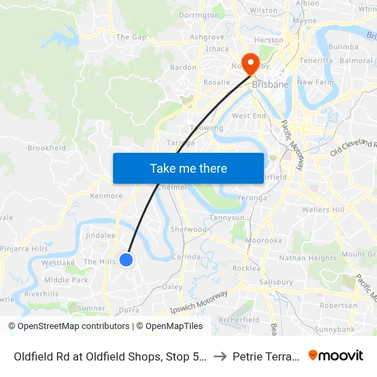 Oldfield Rd at Oldfield Shops, Stop 57a to Petrie Terrace map