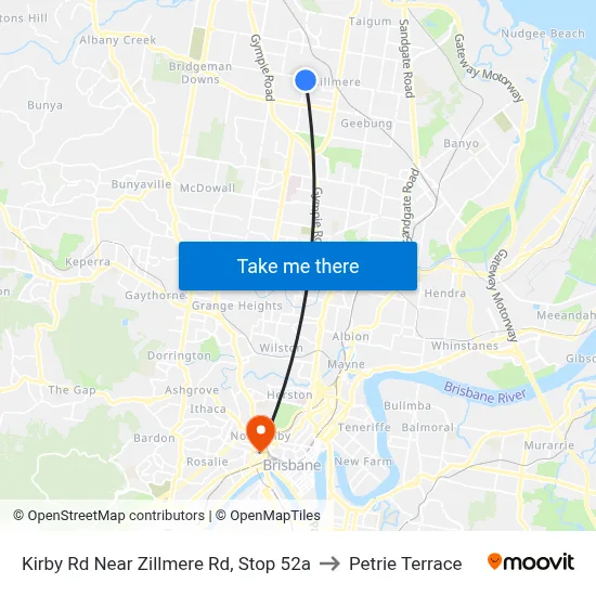 Kirby Rd Near Zillmere Rd, Stop 52a to Petrie Terrace map