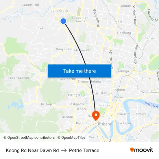 Keong Rd Near Dawn Rd to Petrie Terrace map