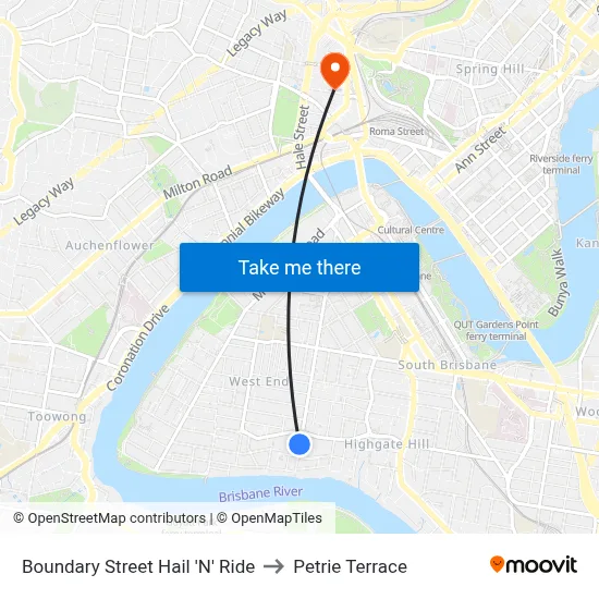 Boundary Street Hail 'N' Ride to Petrie Terrace map