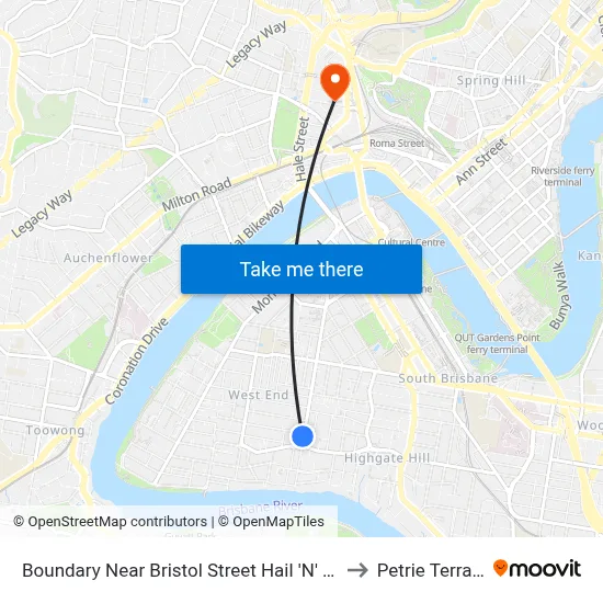 Boundary Near Bristol Street Hail 'N' Ride to Petrie Terrace map