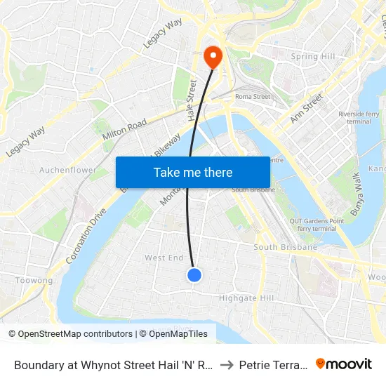 Boundary at Whynot Street Hail 'N' Ride to Petrie Terrace map