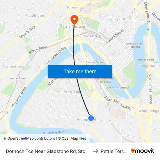 Dornoch Tce Near Gladstone Rd, Stop 21a to Petrie Terrace map
