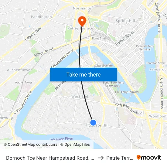 Dornoch Tce Near Hampstead Road, Stop 21 to Petrie Terrace map